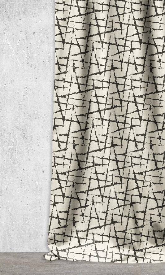 Modern Geo Print Curtains/ Drapes (Black/ Ivory)