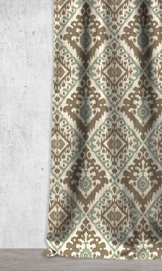 Ikat Custom Home Décor Fabric Sample (Olive Green/ Pale Turquoise)