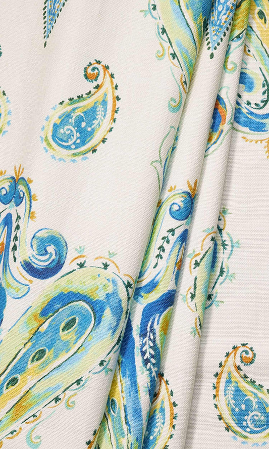 Paisley Print Curtains (Green/ Blue)