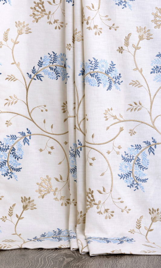 Floral Embroidered Curtains (Brown/ Blue/ White)