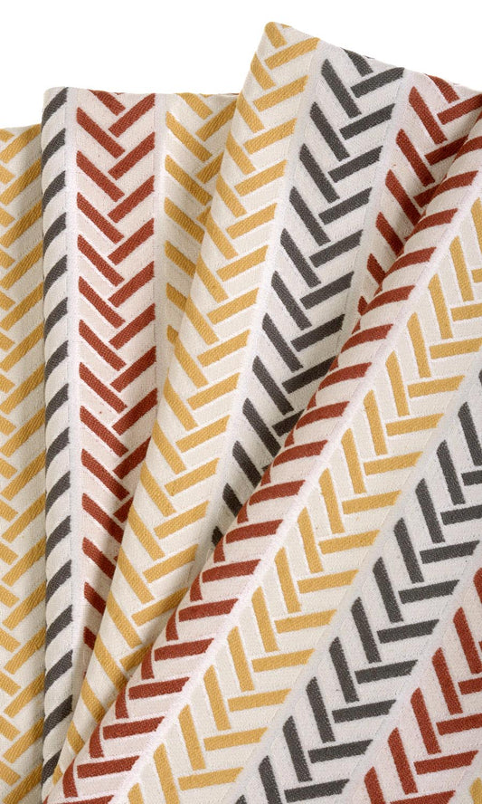 Herringbone Print Curtains (Red/ Yellow/ Charcoal)