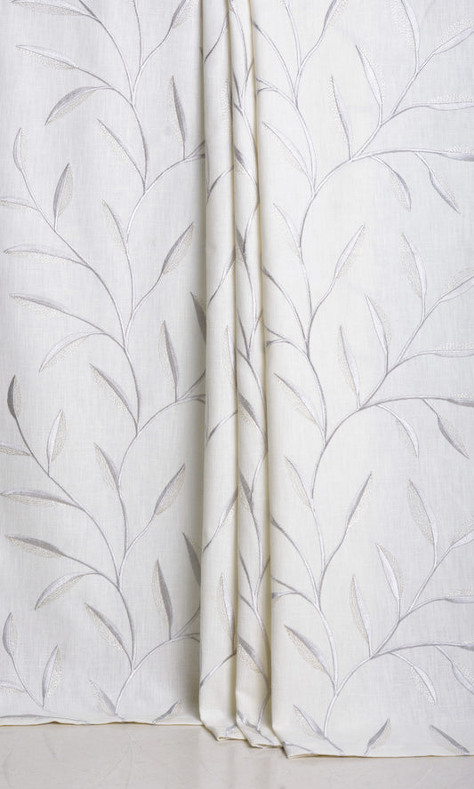 Poly-Linen Floral Embroidery Home Décor Fabric By the Metre (White/ Cream)