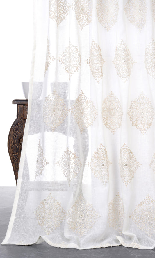 Sheer Floral Embroidered Curtains (White/ Cream)