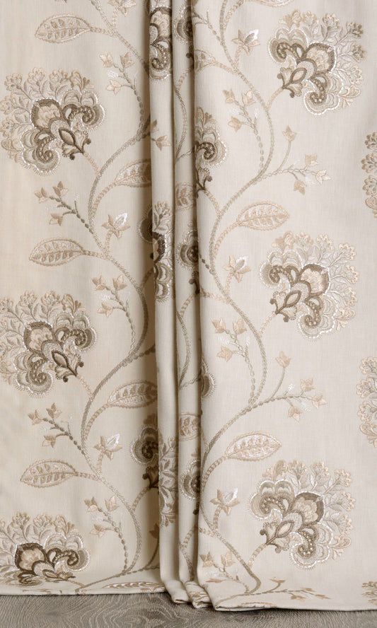 Vine Embroidered Curtains (Latte Beige/ Beige/ Brown)