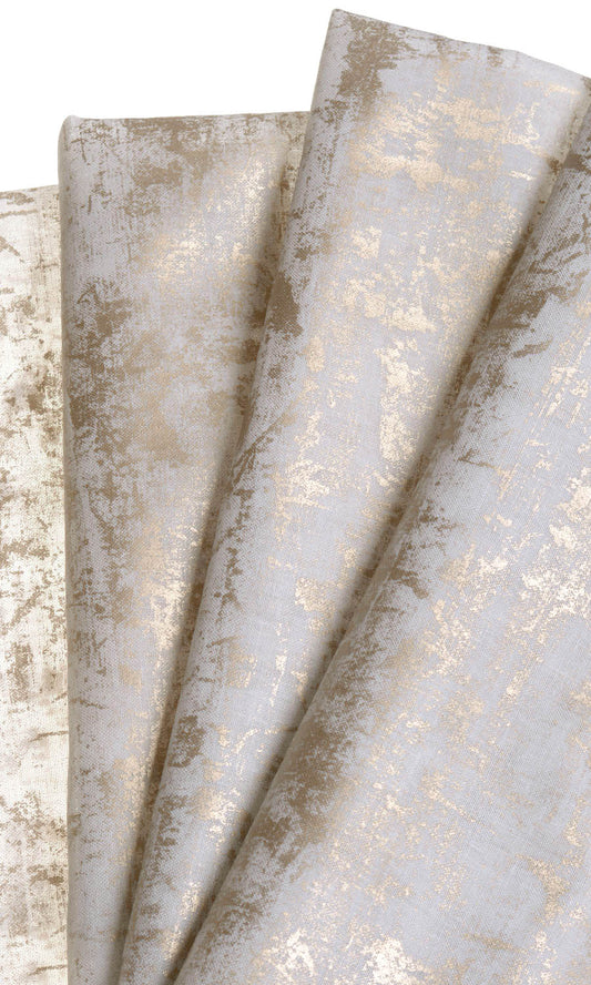 Printed Sheer Home Décor Fabric Sample (White/ Metallic Golden)