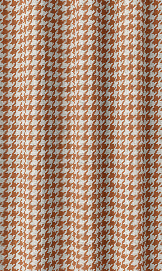 Houndstooth Print Drapes (Burnt Orange/ White)