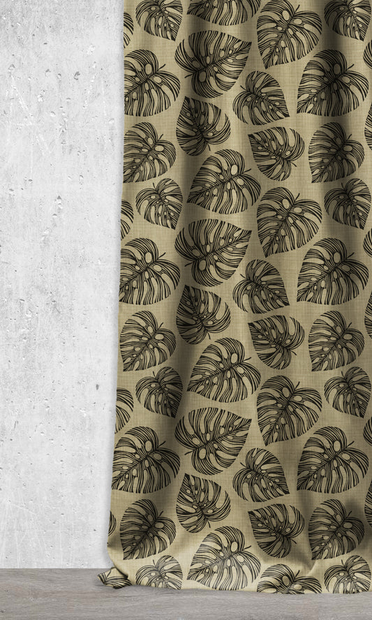 Botanical Print Curtains/ Drapes (Black/ Khaki Brown)