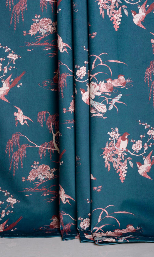 Chinoiserie Toile Velvet Drapes (Blue/ Pink)