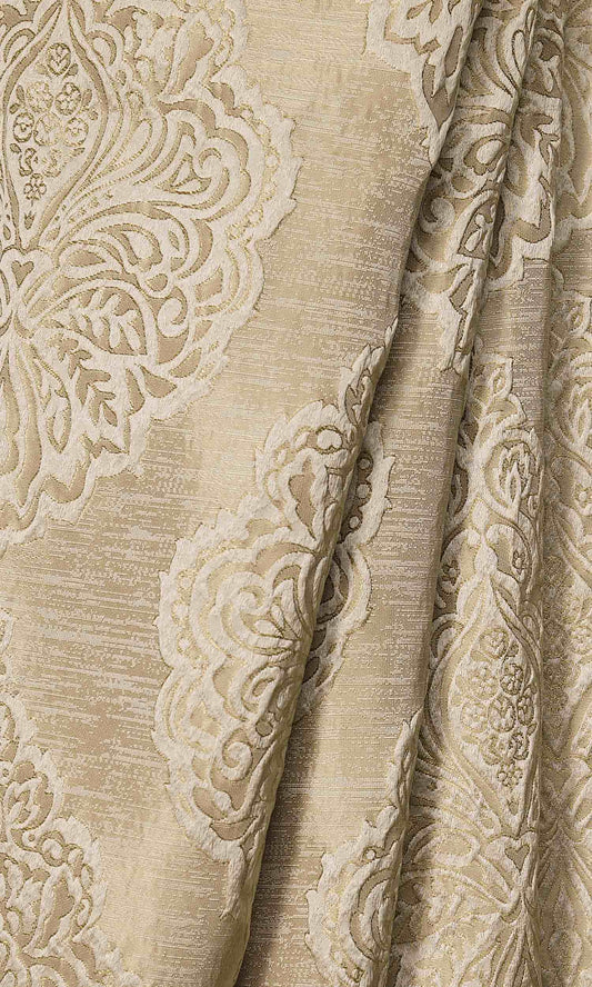 Damask Custom Window Drapes (Beige/ Champagne Gold)