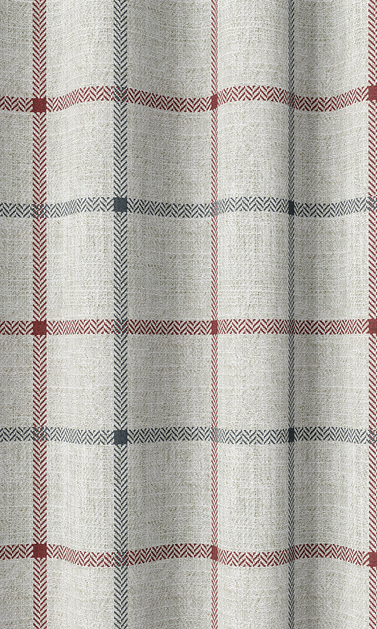 Check Patterned Home Décor Fabric Sample (Linen White/ Red)