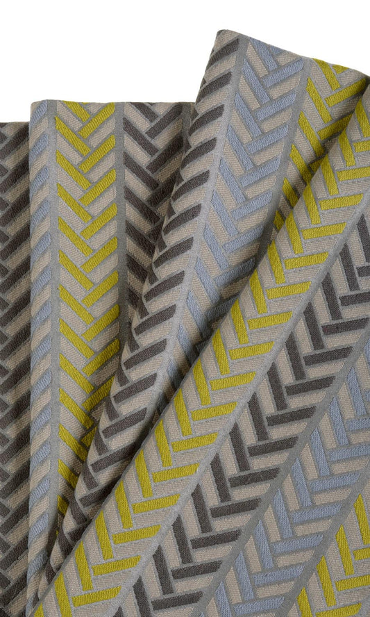 Horizontal Herringbone Pattern Home Décor Fabric Sample (Grey/ Yellow)