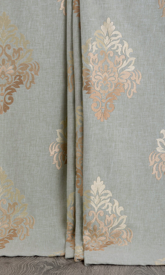 Damask Patterned Custom Drapes (Gray/ Beige/ Brown)