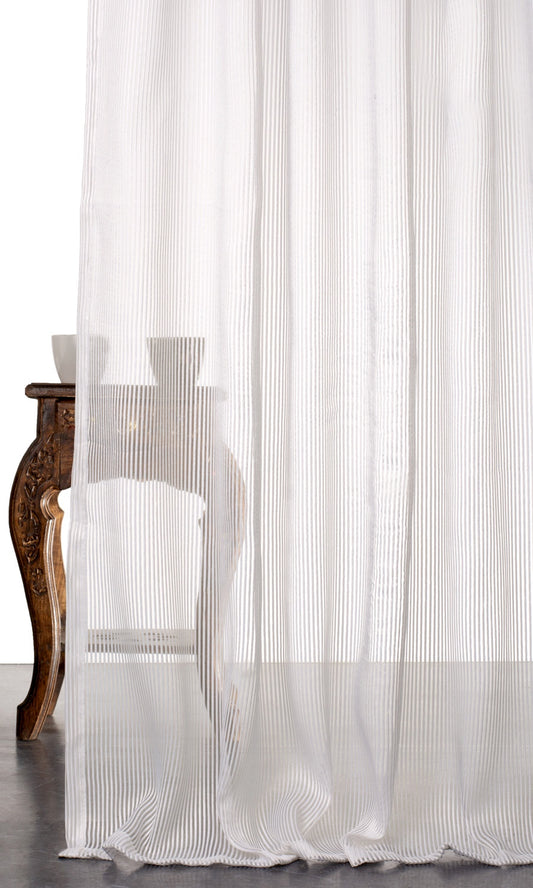 Striped Sheer Window Curtains (White)