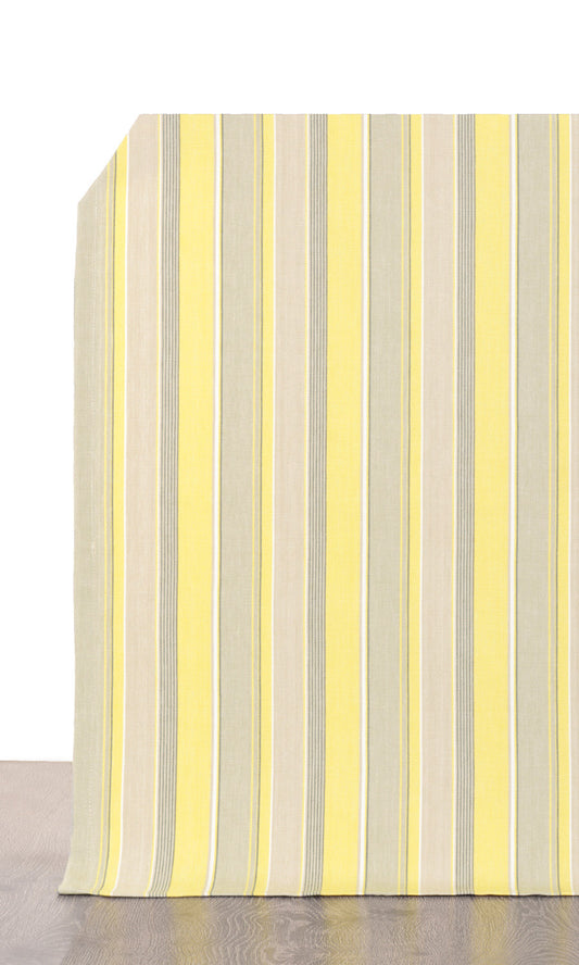 Striped Window Curtains (Yellow/ Gray/ White)