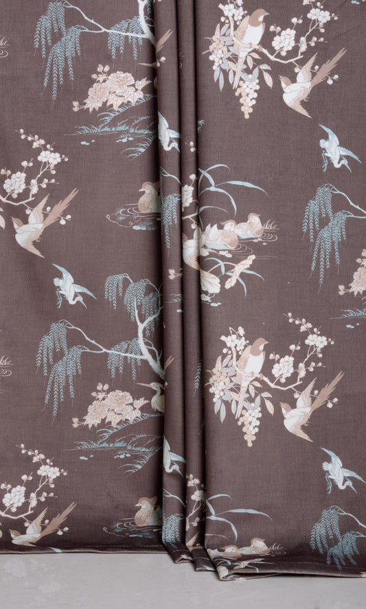 Chinoiserie Toile Velvet Drapes (Deep Wine/ Brown)