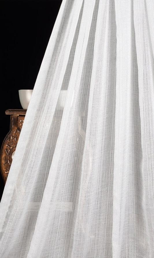 Textured Striped Sheer Home Décor Fabric By the Metre (White)