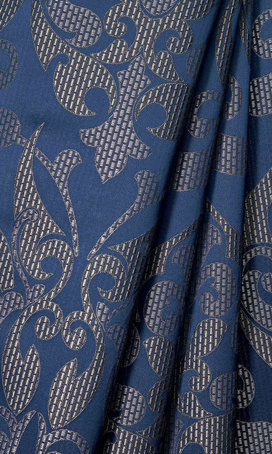 Self Patterned Home Décor Fabric By the Metre (Navy Blue/ Silvery Gray)