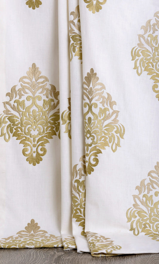 Damask Patterned Custom Drapes (Ivory/ Beige/ Brown)