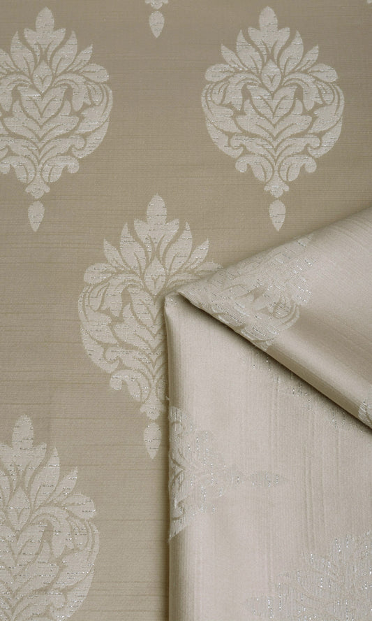 Self-Patterned Damask Home Décor Fabric By the Metre (Brown Beige)