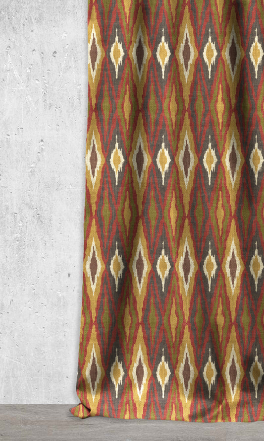 Patterned Ikat Drapery (Yellow/ Red/ Green/ Grey)