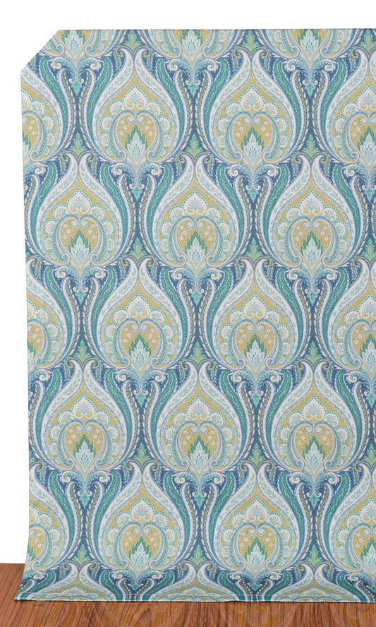Floral Damask Curtains (Blue/ Green)