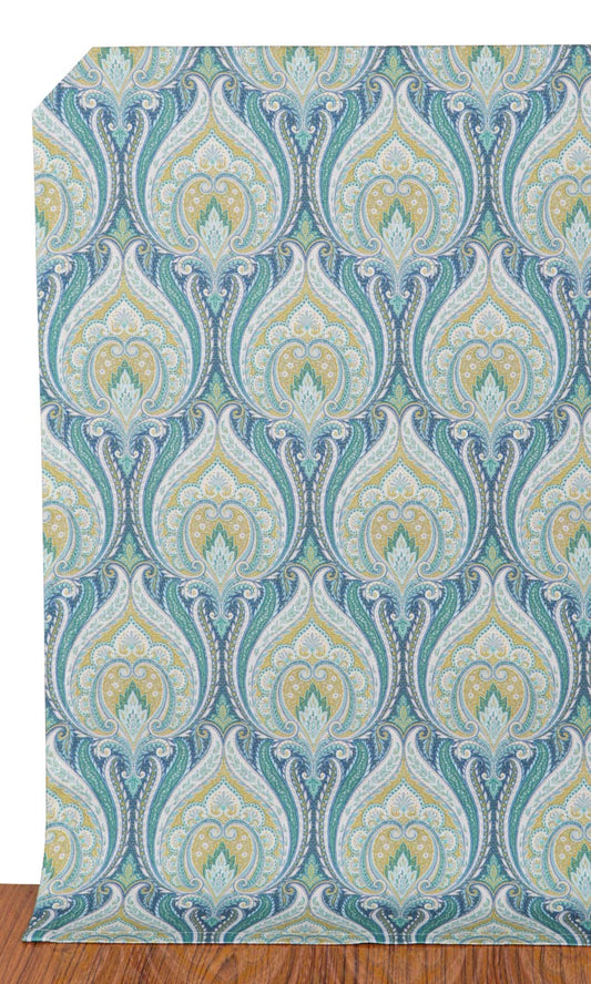 Floral Damask Home Décor Fabric Sample (Blue/ Green)