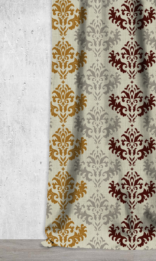 Damask Printed Window Home Décor Fabric Sample (Pink/ Yellow/ Grey)