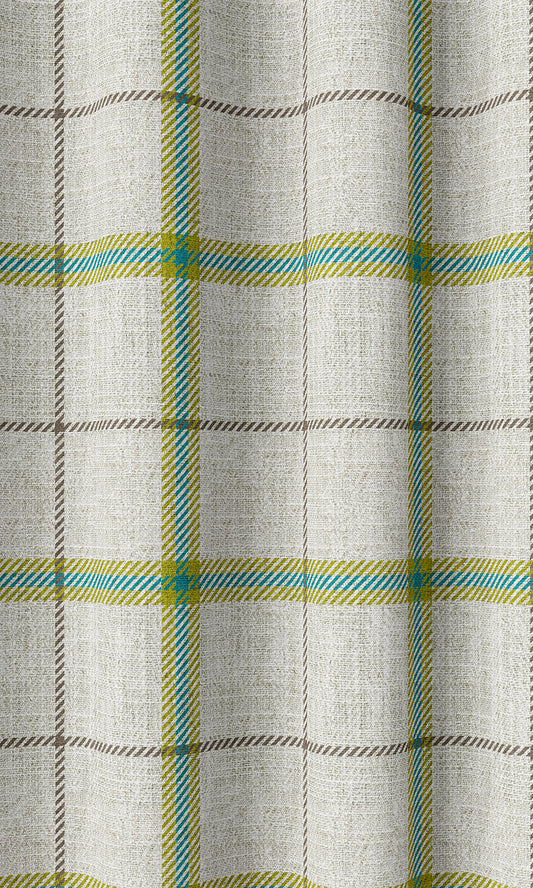 Check Print Home Décor Fabric Sample (Linen White/ Green/ Blue)