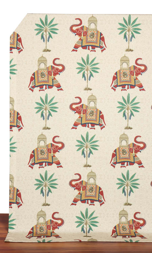 Cotton Printed Drapes (Ivory/ Red/ Green)